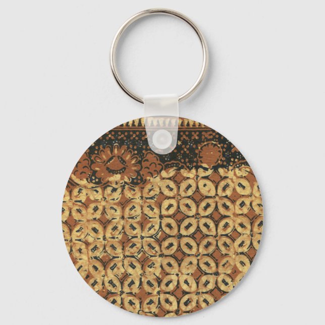 Vintage Indonesian Batik Kawung Pattern Rustic Keychain (Front)