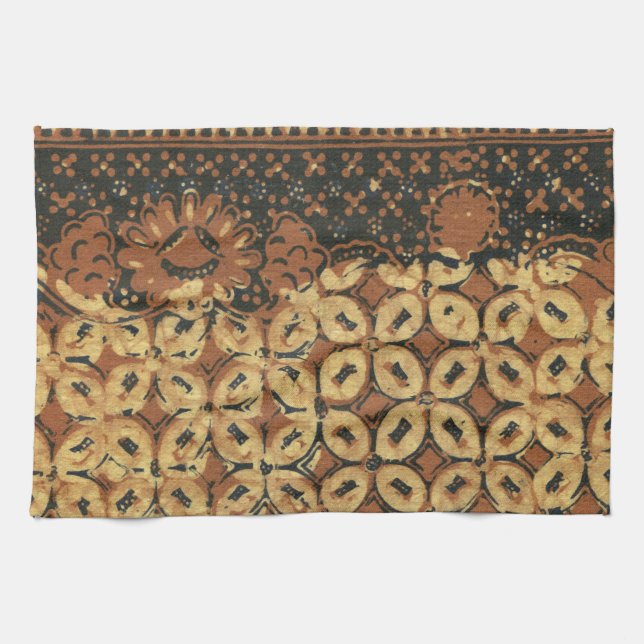Vintage Indonesian Batik Kawung Pattern Rustic Kitchen Towel (Horizontal)