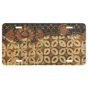Vintage Indonesian Batik Kawung Pattern Rustic License Plate