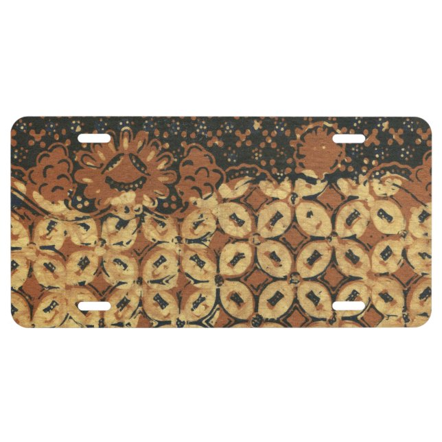 Vintage Indonesian Batik Kawung Pattern Rustic License Plate (Front)