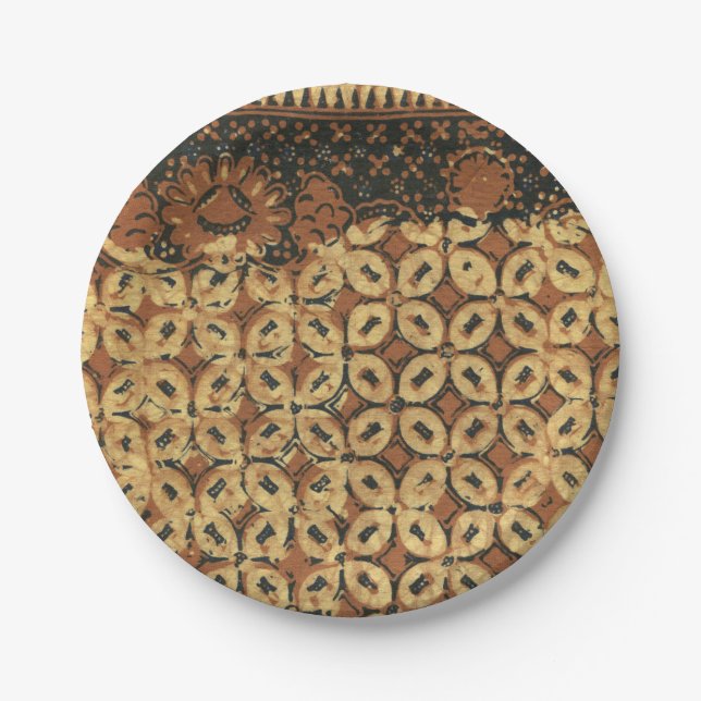 Vintage Indonesian Batik Kawung Pattern Rustic Paper Plates (Front)