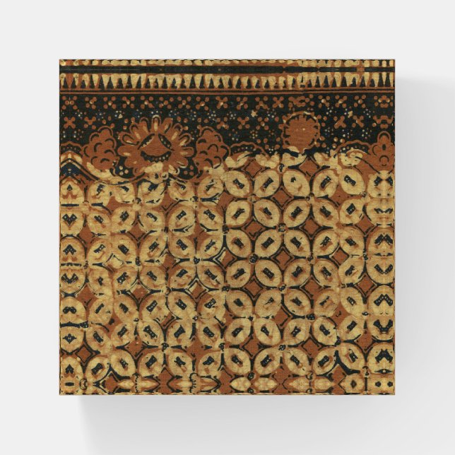 Vintage Indonesian Batik Kawung Pattern Rustic Paperweight (Front)