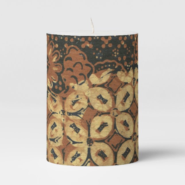 Vintage Indonesian Batik Kawung Pattern Rustic Pillar Candle (Front)