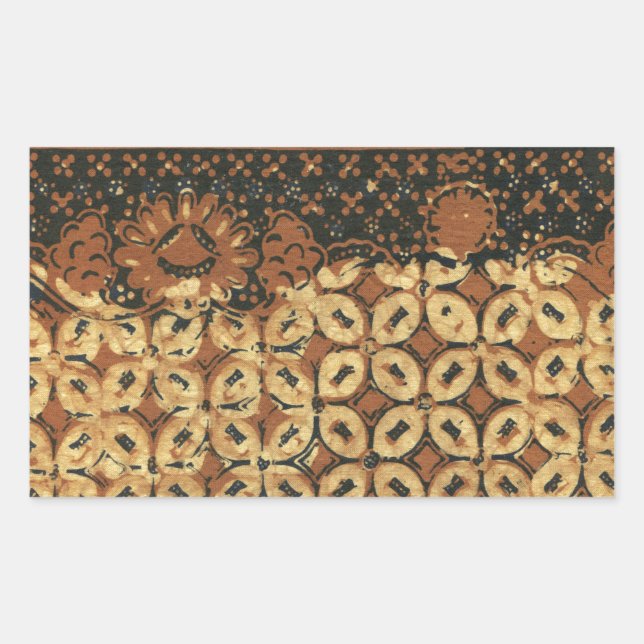Vintage Indonesian Batik Kawung Pattern Rustic Rectangular Sticker (Front)