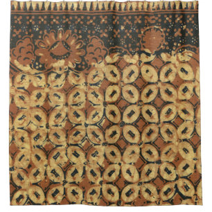 Vintage Indonesian Batik Kawung Pattern Rustic Shower Curtain