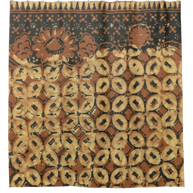 Vintage Indonesian Batik Kawung Pattern Rustic Shower Curtain (Front)