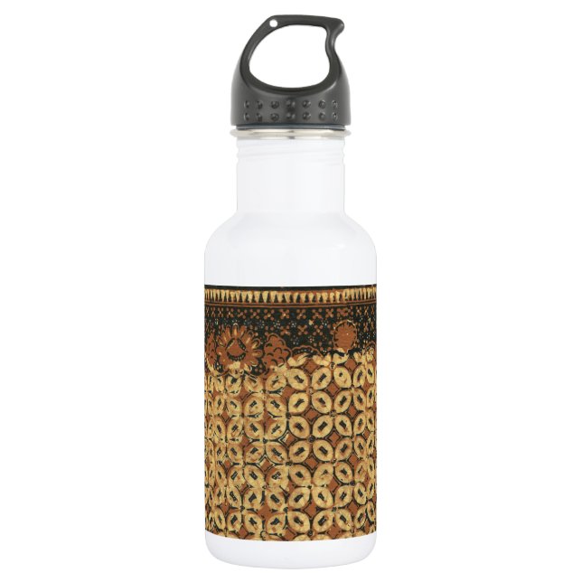Vintage Indonesian Batik Kawung Pattern Rustic Stainless Steel Water Bottle (Front)