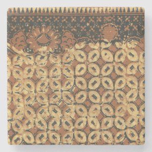Vintage Indonesian Batik Kawung Pattern Rustic Stone Coaster