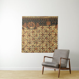Vintage Indonesian Batik Kawung Pattern Rustic Tapestry