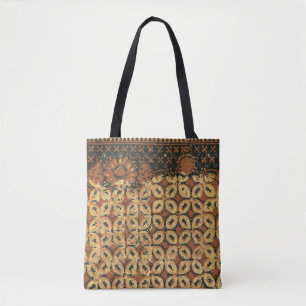 Vintage Indonesian Batik Kawung Pattern Rustic Tote Bag