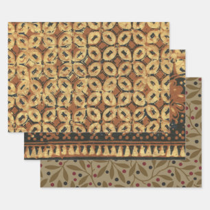 Vintage Indonesian Batik Kawung Pattern Rustic Wrapping Paper Sheets