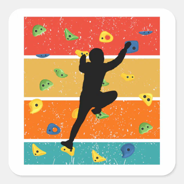 Climb Rocks Sticker Vintage Indoor Rock Climbing Square Sticker | Zazzle