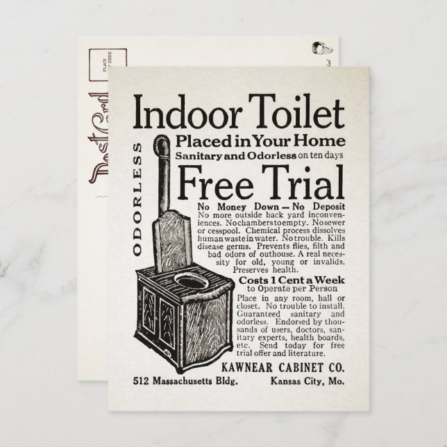 Vintage Indoor Toilet Advertisement Postcard  (Front/Back)