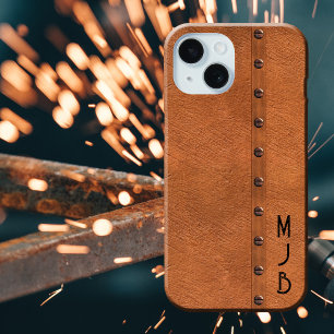 Vintage Industrial Masculine Faux Copper Monogram iPhone 15 Case