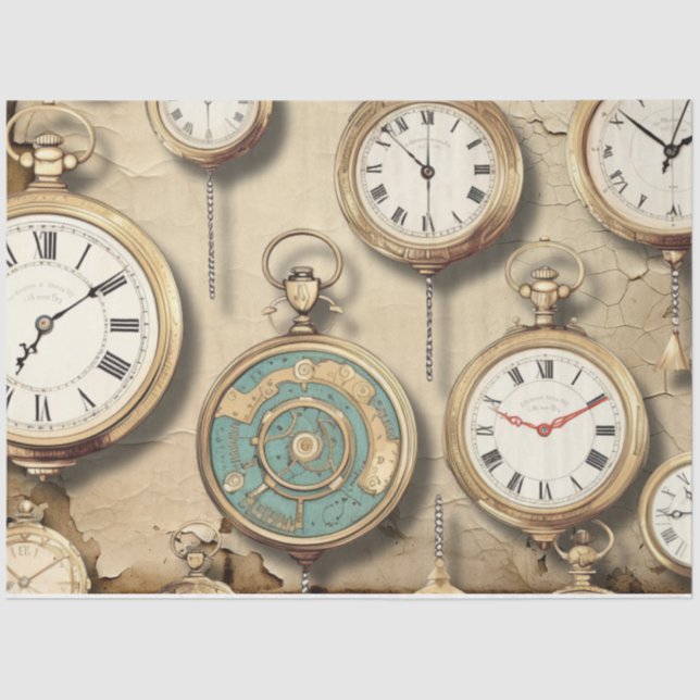 Vintage Industrial Steampunk Clocks Tissue Paper (Front)