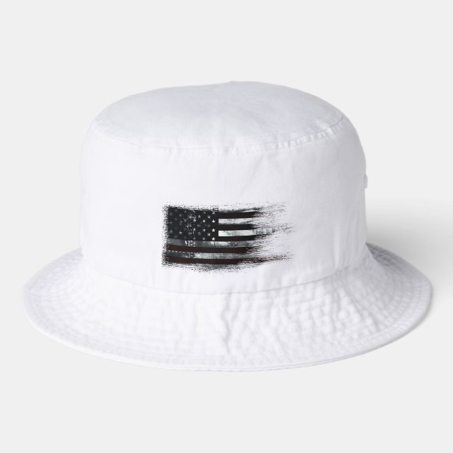 VINTAGE INDUSTRIAL STYLE AMERICAN FLAG BUCKET HAT (Front)