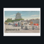 Vintage Indy 500 Speedway, Indianapolis Postcard<br><div class="desc">Reproduction of a vintage postcard showing racecars lined up for the Indy 500 auto race in Indianapolis,  Indiana.</div>
