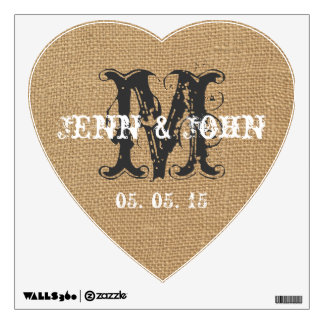 Vintage Initial Burlap Wedding Heart Wall Decal