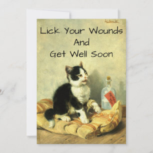 Vintage Injured Kitten Art Get Well Card Template