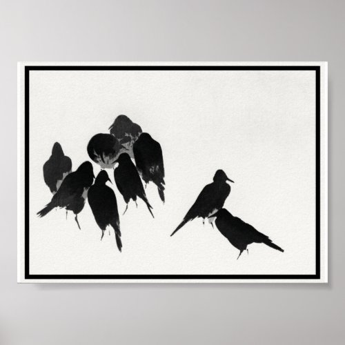 Vintage Ink Crows Illustration Poster
