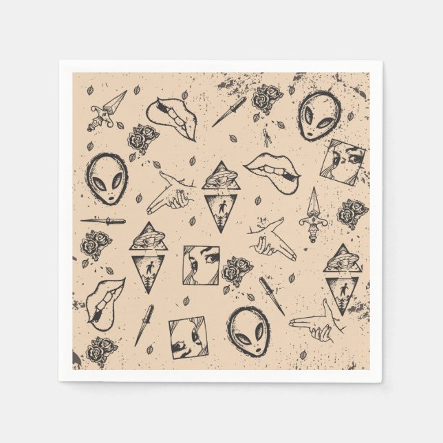 Vintage Ink Fusion pattern Napkins (Front)