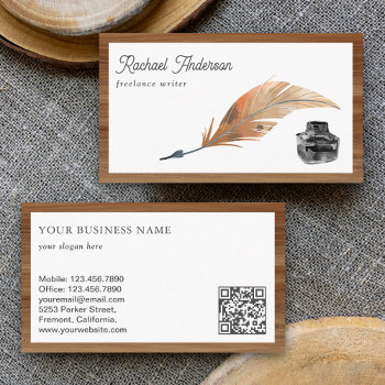 Vintage Inkwell Feather Quill Pen Qr Code Writer Business Card by ShabzDesigns at Zazzle