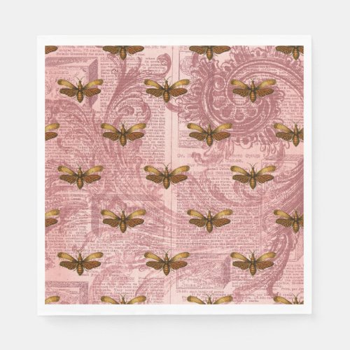 Vintage Insect Newsprint Collage Napkins