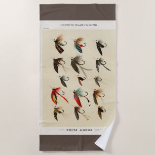 Vintage Insect Trout Flies Wings Beach Towel