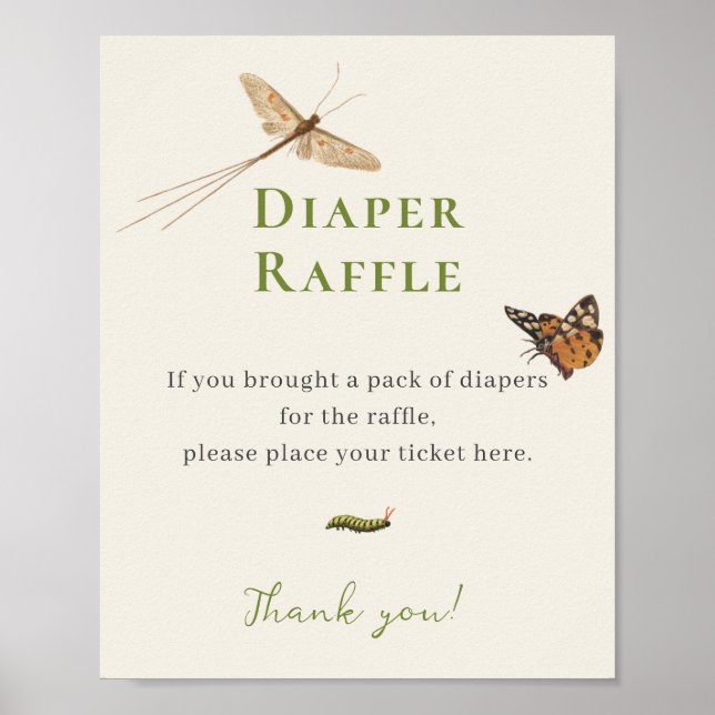 Vintage Insects Baby Shower Diaper Raffle Poster (Front)