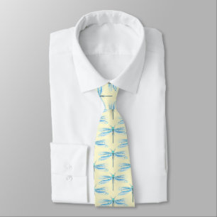 Vintage Insects Blue Damselfly Pattern Neck Tie
