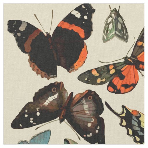 Vintage insects butterflies on beige background fabric