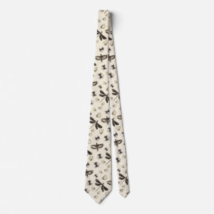 Vintage Insects Dragonfly Moth Bee Historic Bugs Neck Tie