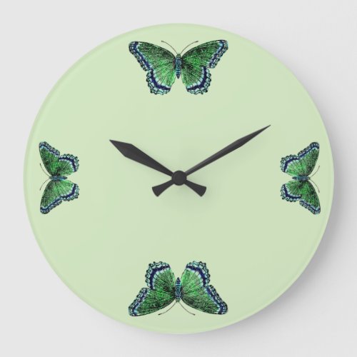 Vintage Insects Green Butterfly Time Entomology Large Clock