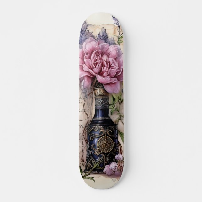 Vintage Inspire Flowers in a Bottle Skateboard (Front)