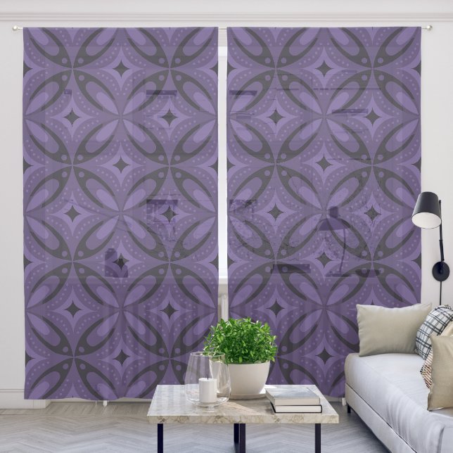 Vintage-Inspired Abstract Geometric Design Sheer Curtains (Living Room)
