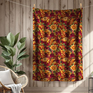 Vintage-Inspired Autumn Delicate Florals Pumpkins Fleece Blanket