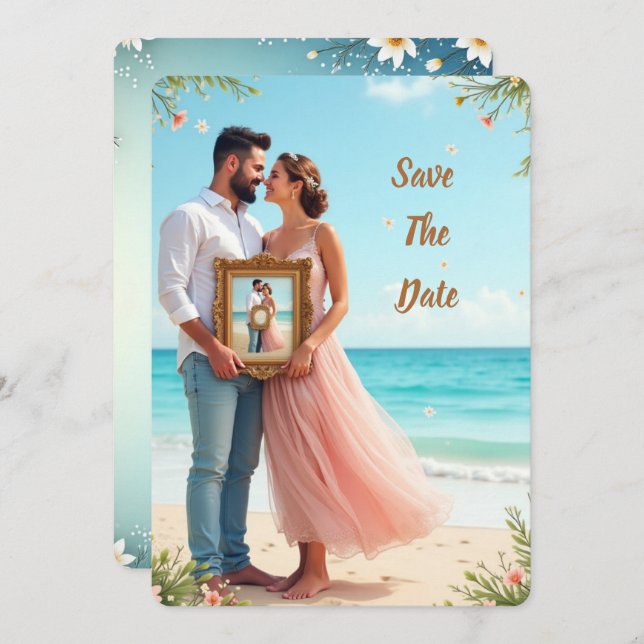Vintage-Inspired Beach Save the Date (Front/Back)