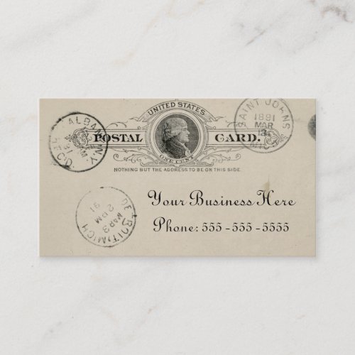 Vintage Inspired Beige Ink Postcard Business Card