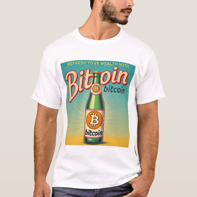 Vintage-Inspired Bitcoin BTC Cryptocurrency Design T-Shirt (Front)