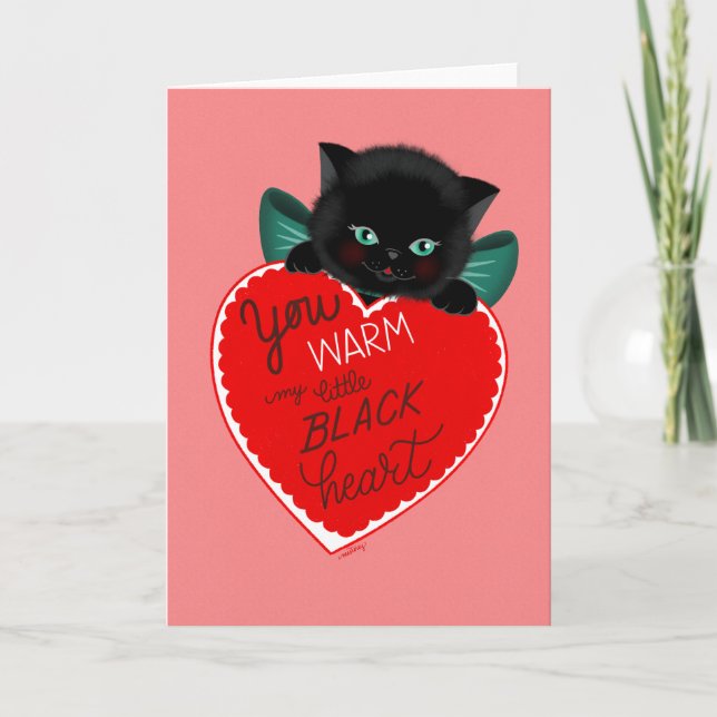 Vintage Inspired Black Cat Valentines Day Card  (Front)