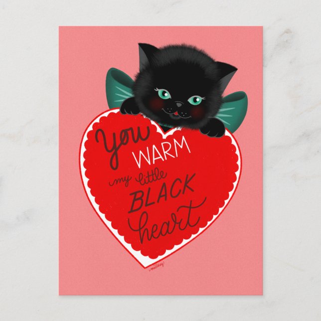 Vintage Inspired Black Cat Valentines Day Card  (Front)