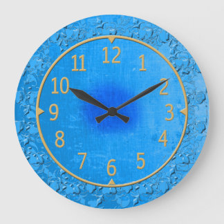 Vintage Inspired Blue and Gold Large Clock