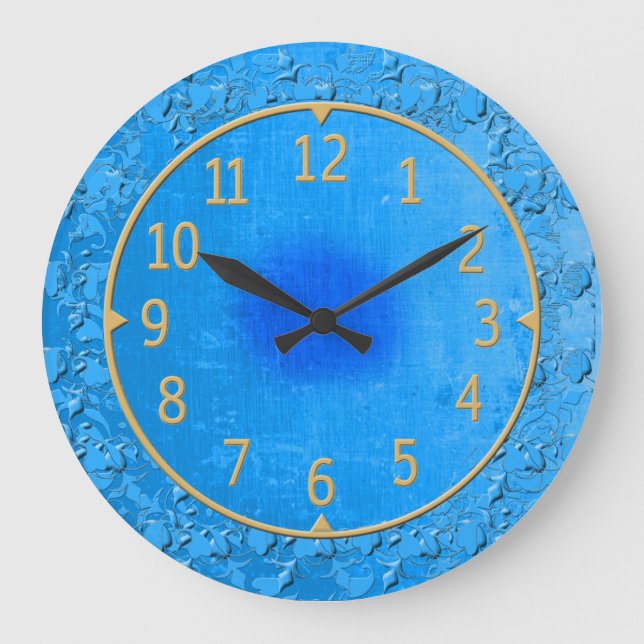 Vintage Inspired Blue and Gold Large Clock (Front)