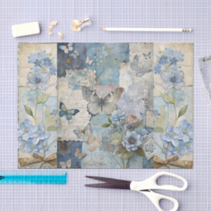 Vintage Inspired Blue Floral Butterfly Scrapbook Tissue Paper