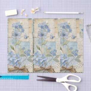 Vintage Inspired Blue Floral Butterfly Scrapbook Tissue Paper