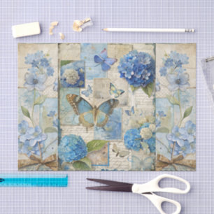 Vintage Inspired Blue Floral Butterfly Scrapbook Tissue Paper