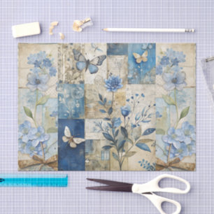 Vintage Inspired Blue Floral Collage Scrapbook Tissue Paper