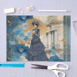 Vintage Inspired Blue Floral Collage Scrapbook Tissue Paper