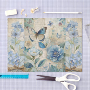Vintage Inspired Blue Floral Collage Scrapbook Tissue Paper