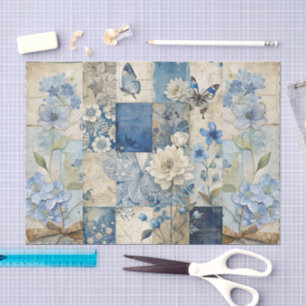 Vintage Inspired Blue Floral Collage Scrapbook Tissue Paper